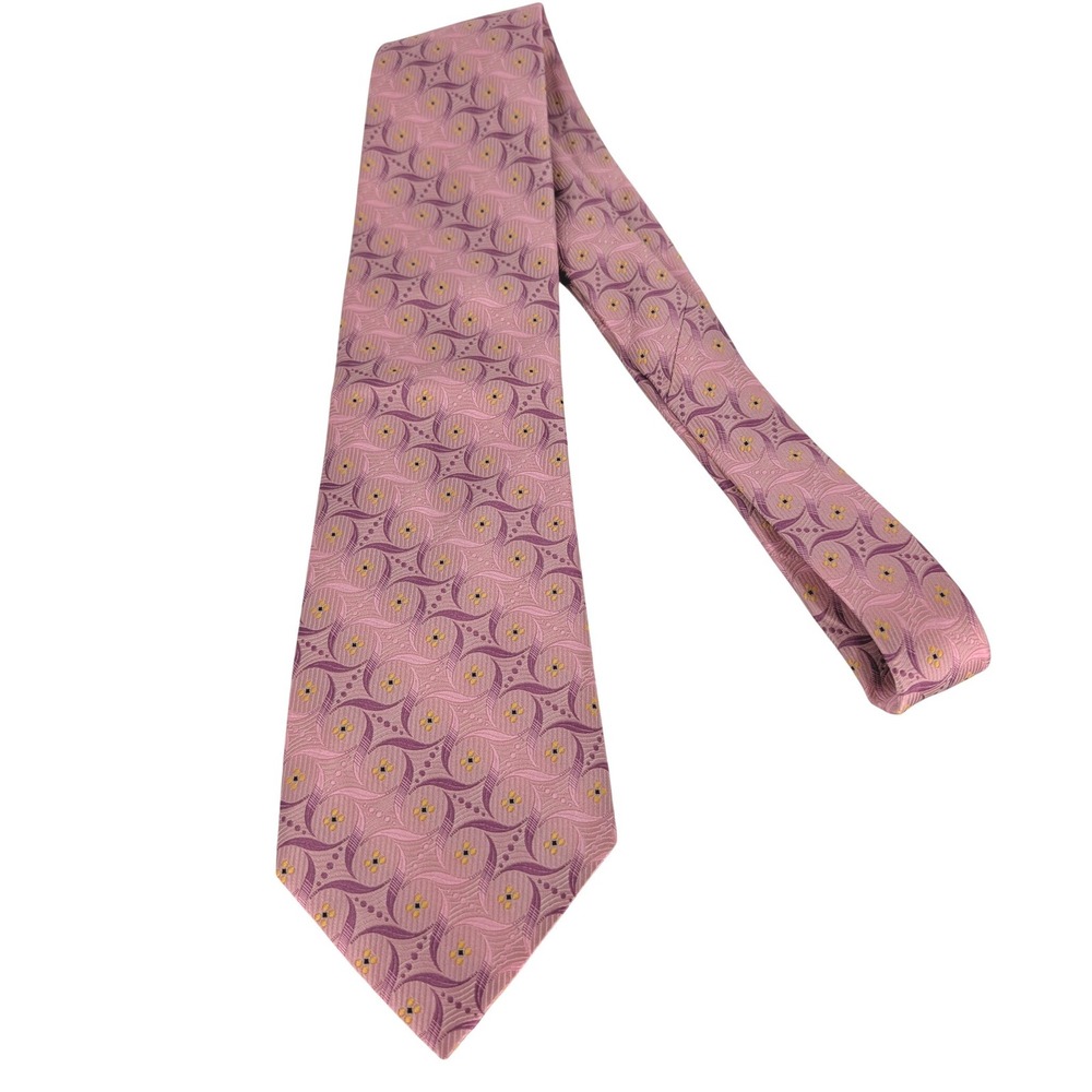 Enro Platinum Silk Tie Mens Pink Geometric Floral Medallion‎ Woven Wide Preppy